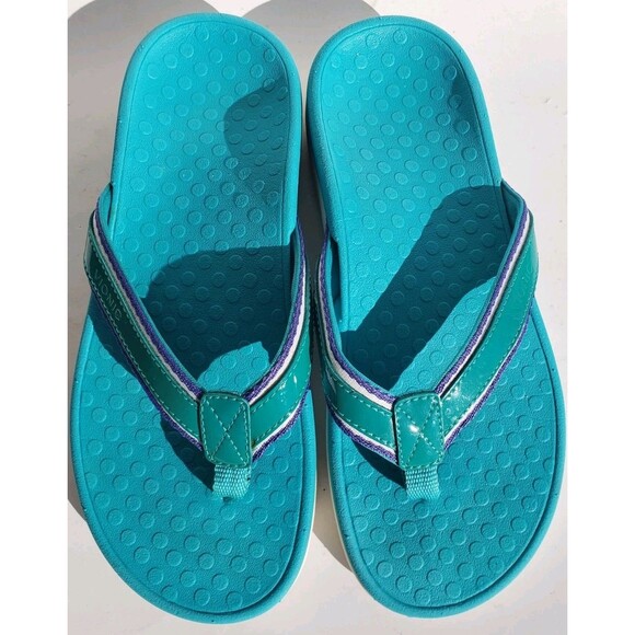 Vionic Womens Tide Sport Supportive Sandal Sz 6 Green w/Blue Trim Thong Orthotic - Picture 2 of 12